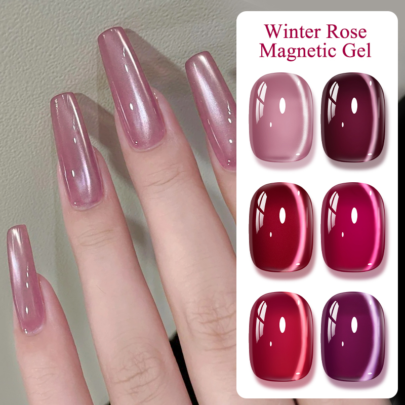 Nail Art Valentines Day - 핑크 윈터 로즈 캣 마그네틱 젤