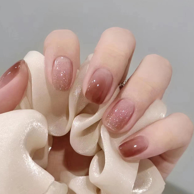 Nail Art Pink - 밝은 핑크 그라데이션 컬러 가짜 네일