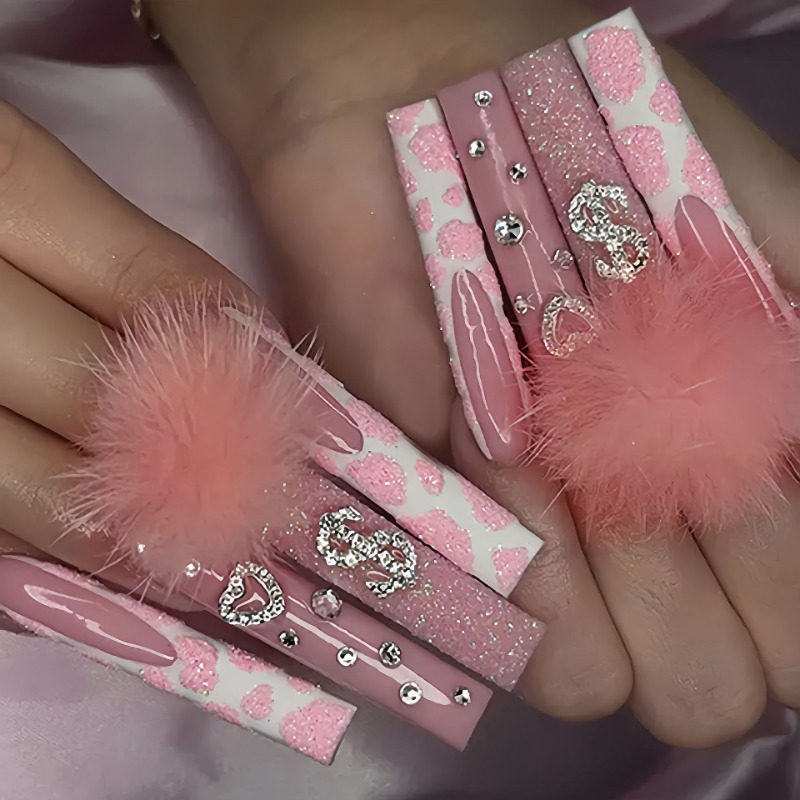 Nail Art Press On - 엑스트라 롱 스퀘어 프레스 네일 러브