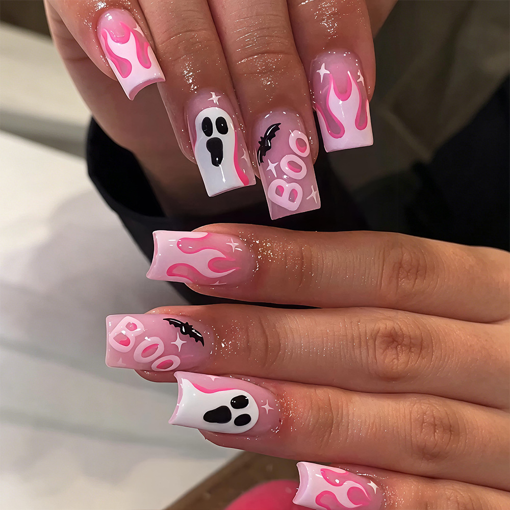 24개 할로윈 프레스온 네일 핑크 귀여운 유령 거미줄  - Nail Art Pink 리뷰 및 가격
