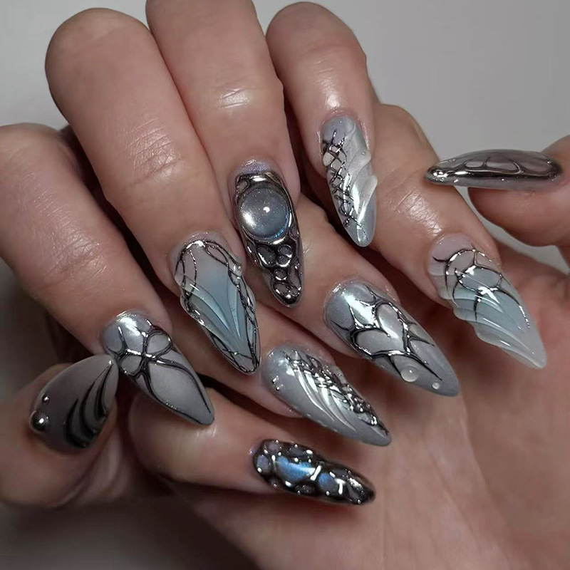 24개입 착용 가능한 프레스온 네일 세트 그라데이션 블 - Nail Art Press On 리뷰 및 가격