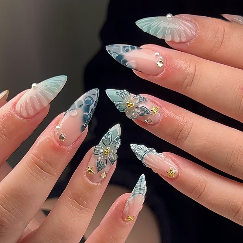 24개입 착용 가능한 프레스온 네일 세트 그라데이션 블 - Nail Art Press On 리뷰 및 가격