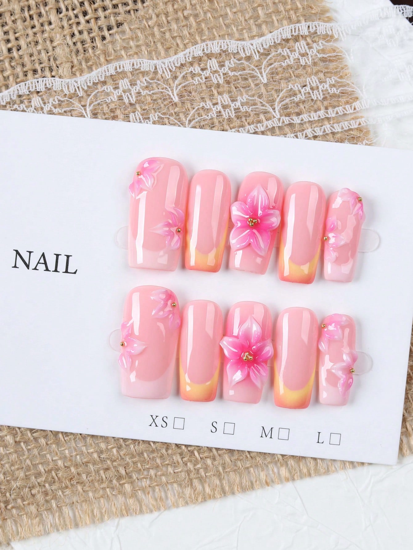 10개의 중간 길이 직사각형 누드 핑크와 오렌지 그라데 - Nail Art Pink 리뷰 및 가격