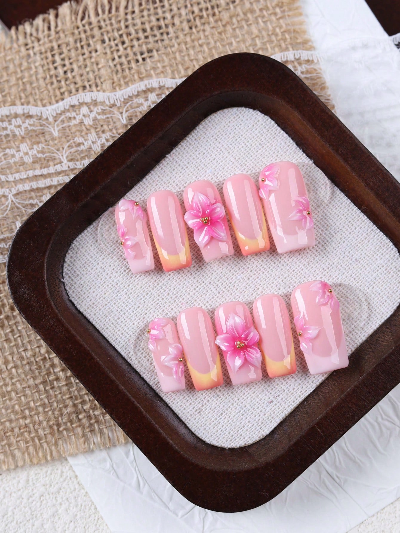 10개의 중간 길이 직사각형 누드 핑크와 오렌지 그라데 - Nail Art Pink 리뷰 및 가격