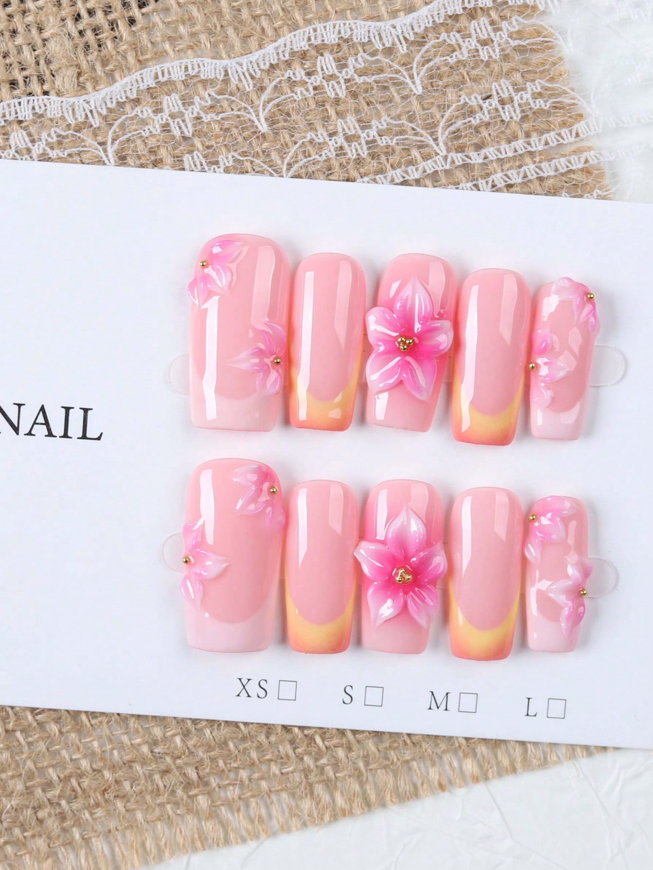 10개의 중간 길이 직사각형 누드 핑크와 오렌지 그라데 - Nail Art Pink 리뷰 및 가격
