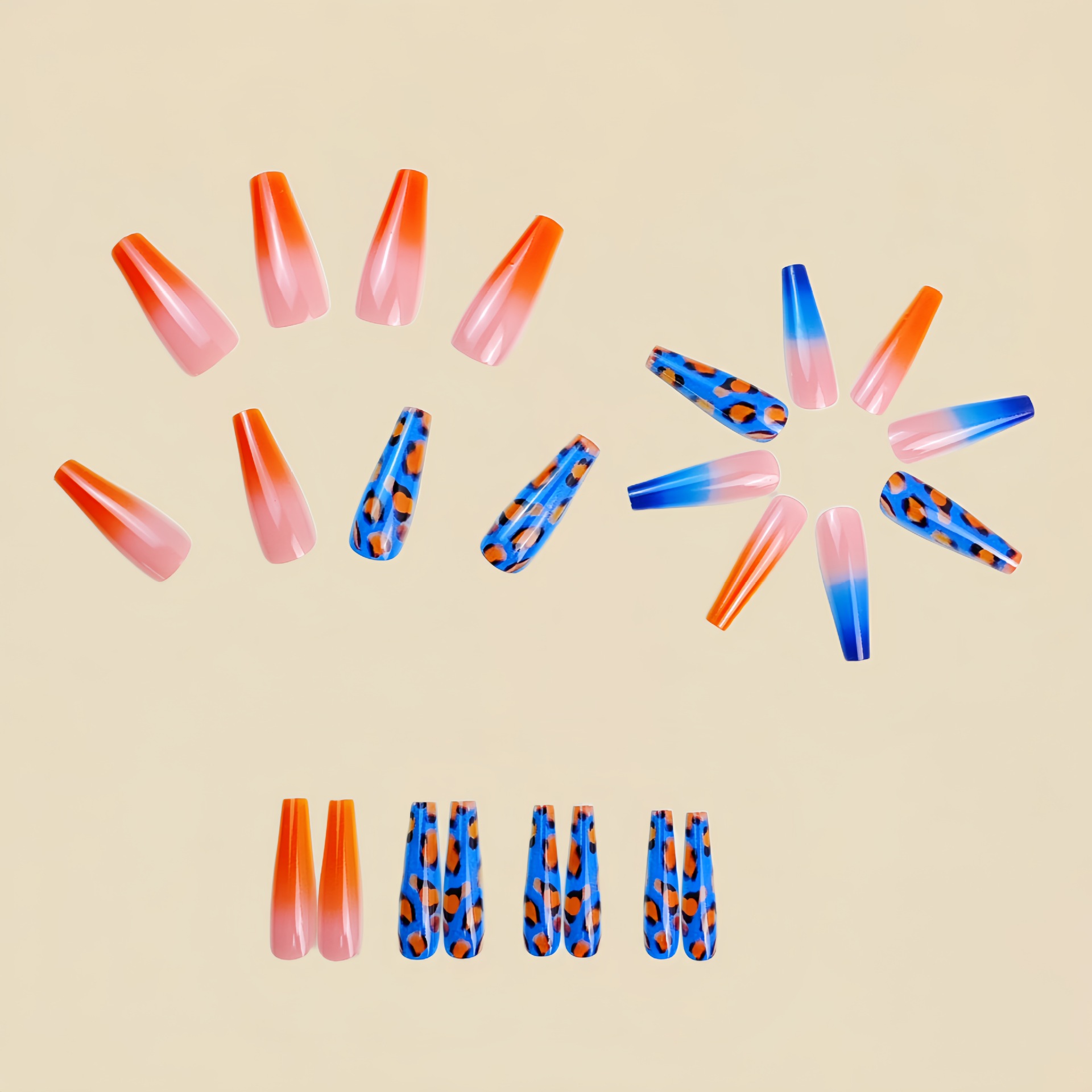 여성용 그라데이션 오렌지 블루 인조 손톱 Y2K 레오파 - Nail Art Orange 리뷰 및 가격