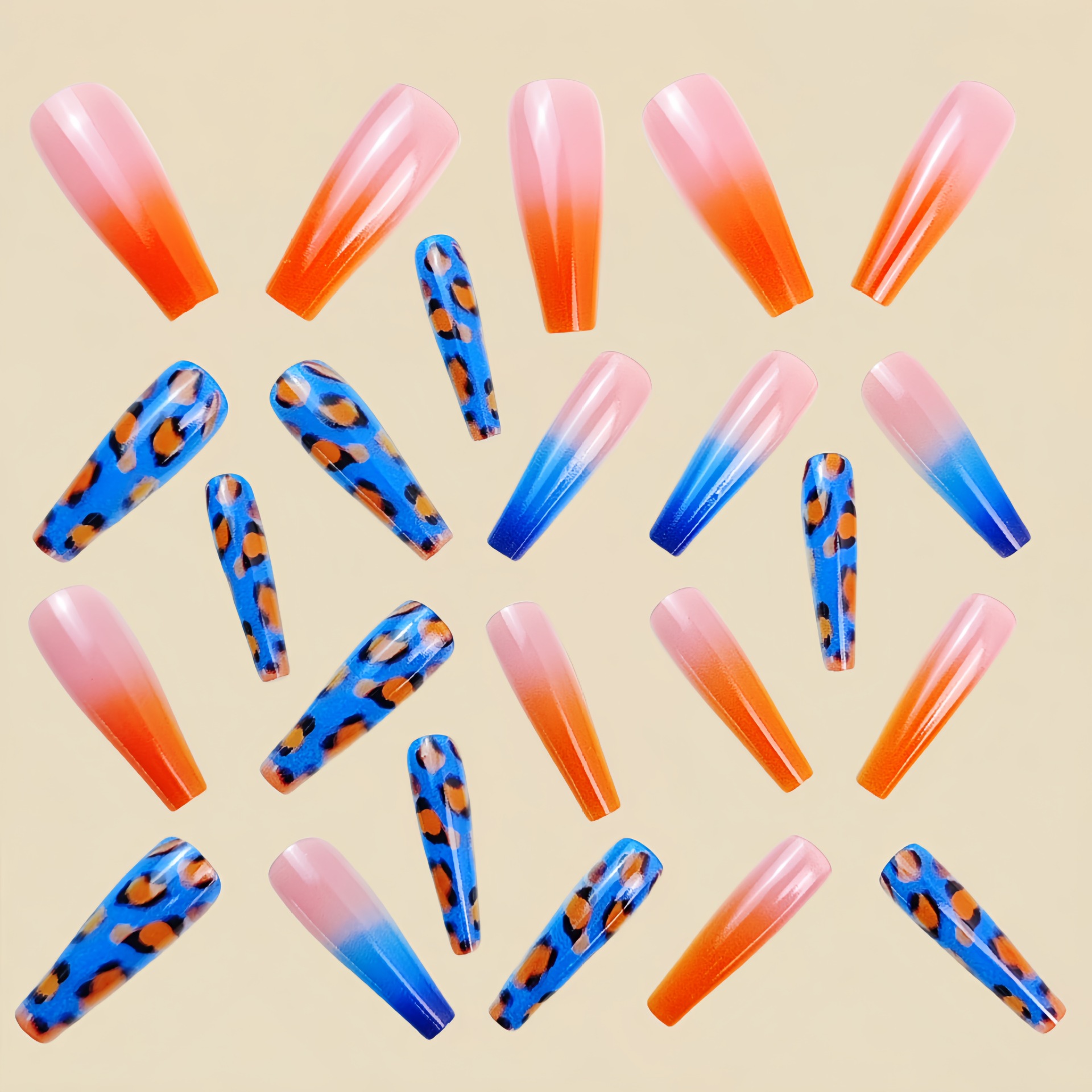 여성용 그라데이션 오렌지 블루 인조 손톱 Y2K 레오파 - Nail Art Orange 리뷰 및 가격