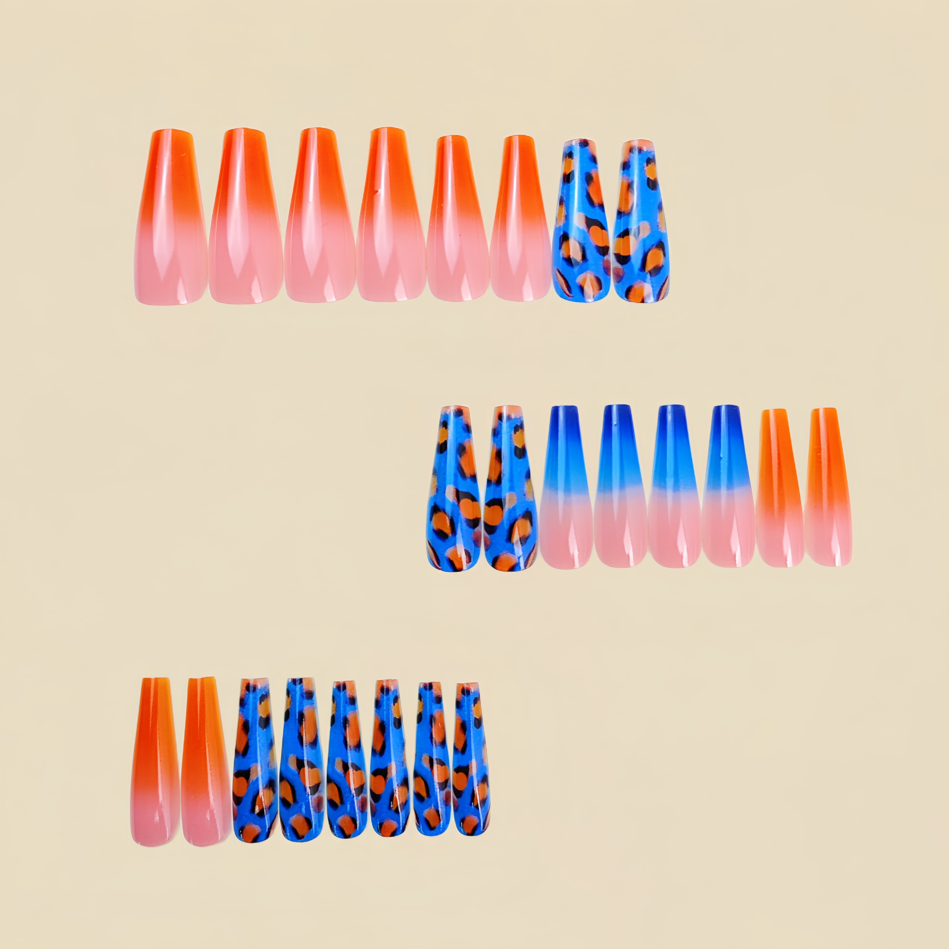 여성용 그라데이션 오렌지 블루 인조 손톱 Y2K 레오파 - Nail Art Orange 리뷰 및 가격