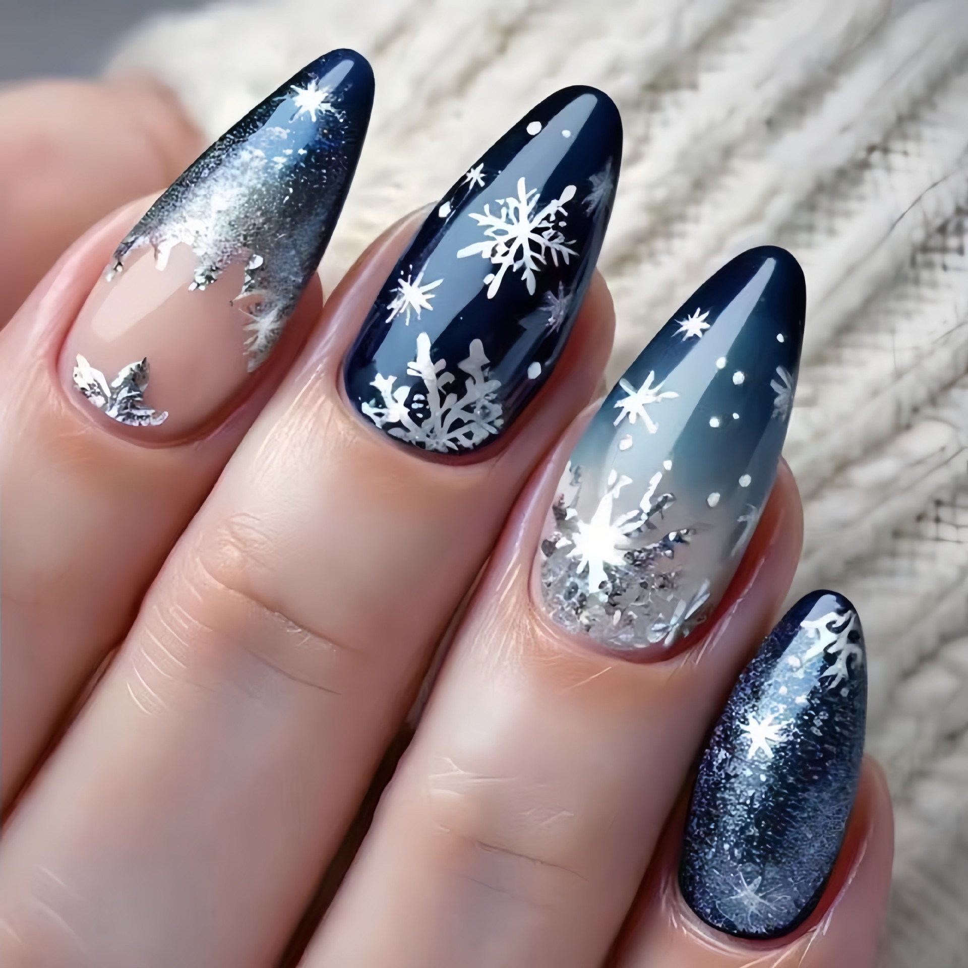 24개입 크리스마스 테마의 파란색 중간 길이 아몬드 모 - Nail Art Press On 리뷰 및 가격