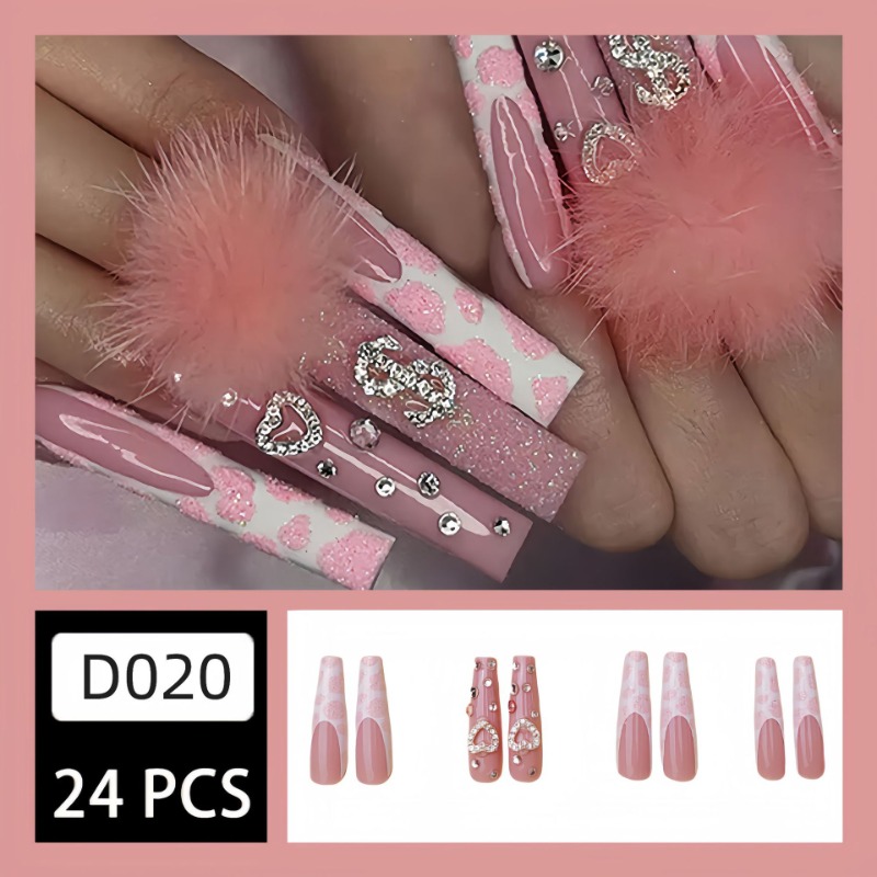 엑스트라 롱 스퀘어 프레스 네일 러브 패턴 디자인, 프 - Nail Art Press On 리뷰 및 가격