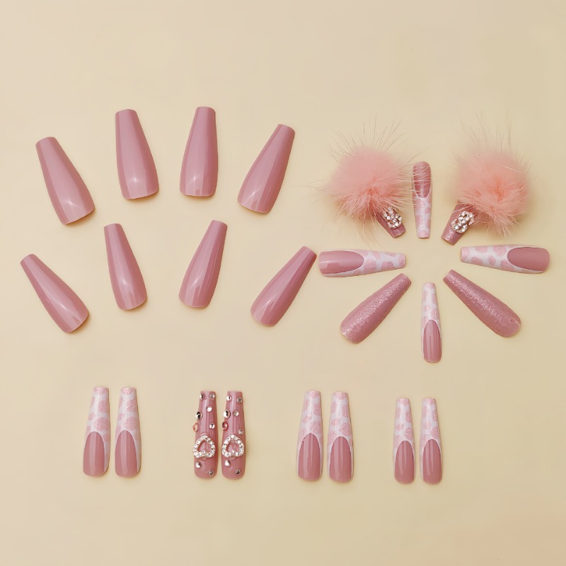 엑스트라 롱 스퀘어 프레스 네일 러브 패턴 디자인, 프 - Nail Art Press On 리뷰 및 가격