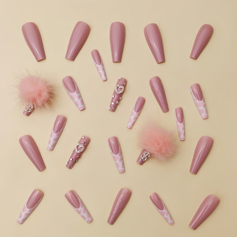 엑스트라 롱 스퀘어 프레스 네일 러브 패턴 디자인, 프 - Nail Art Press On 리뷰 및 가격