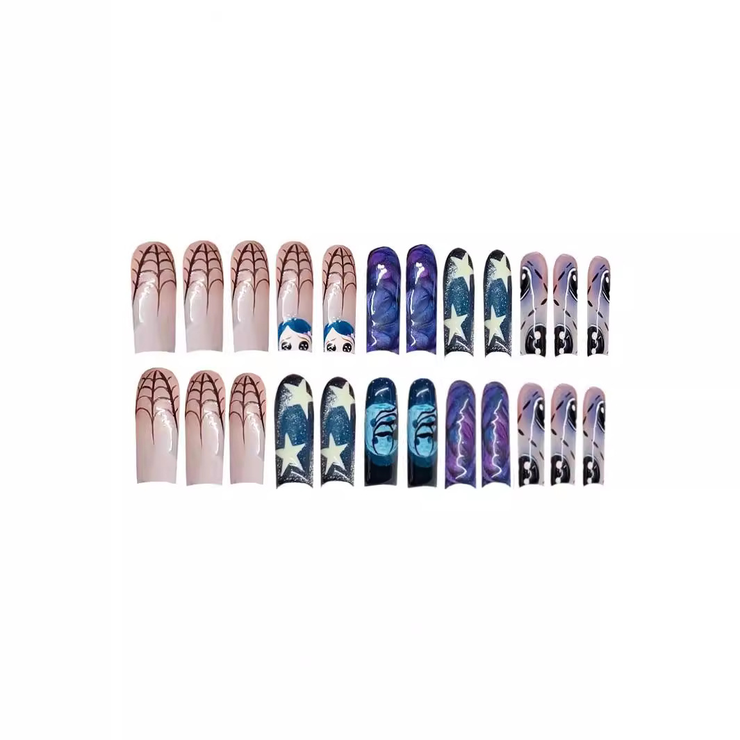 Y2k 스타 그래피티 프레스 네일, 광택 블루 스파이더 - Nail Art Press On 리뷰 및 가격