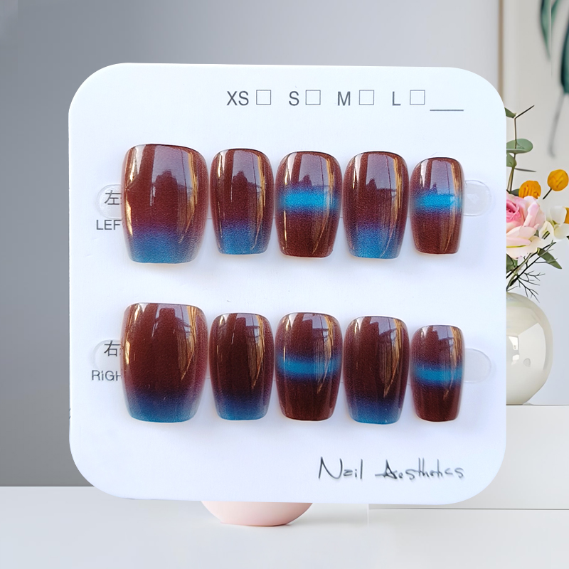 10개입 가을 겨울 신상 블루 브라운 배색 네일아트 네 - Nail Art Press On 리뷰 및 가격
