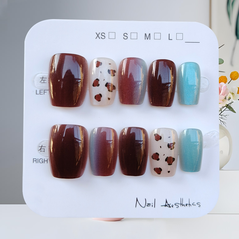10개입 가을 겨울 신상 블루 브라운 배색 네일아트 네 - Nail Art Press On 리뷰 및 가격