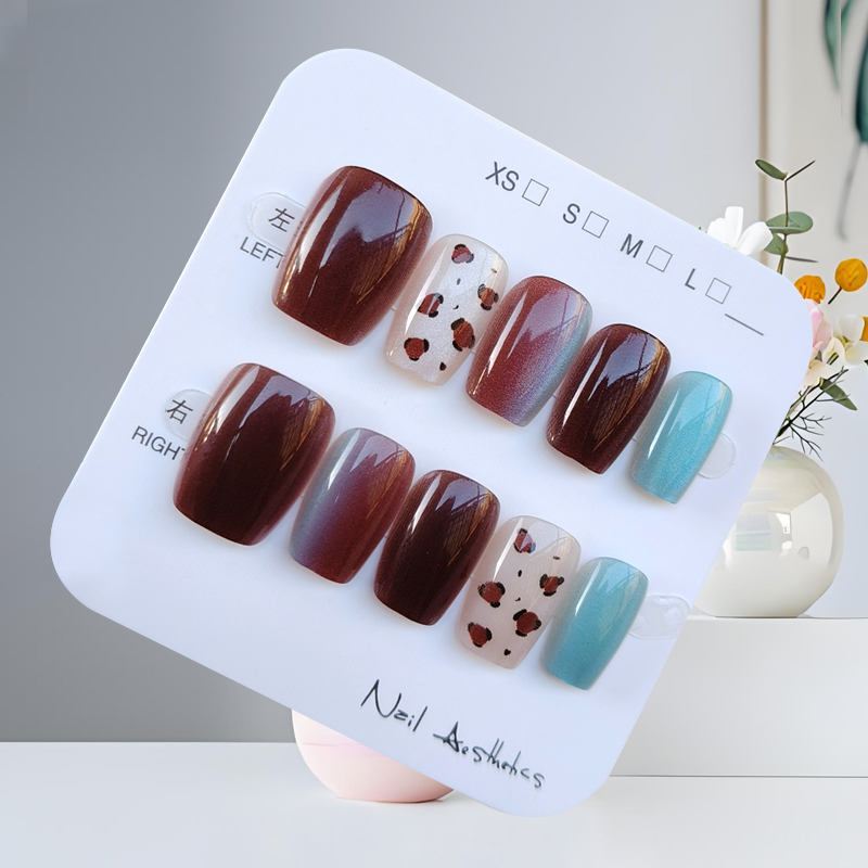 10개입 가을 겨울 신상 블루 브라운 배색 네일아트 네 - Nail Art Press On 리뷰 및 가격