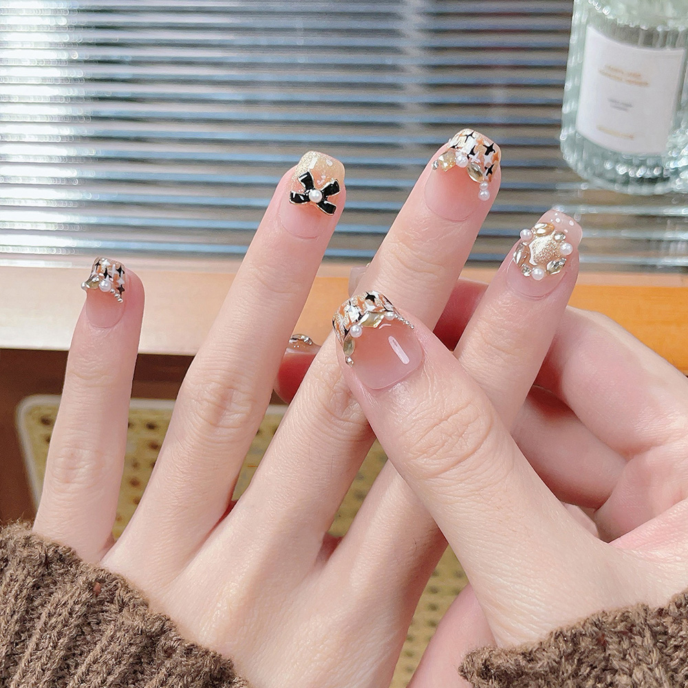 10개입 초단형 사다리꼴 수제 프레스온 네일 키트, 골 - Nail Art Orange 리뷰 및 가격